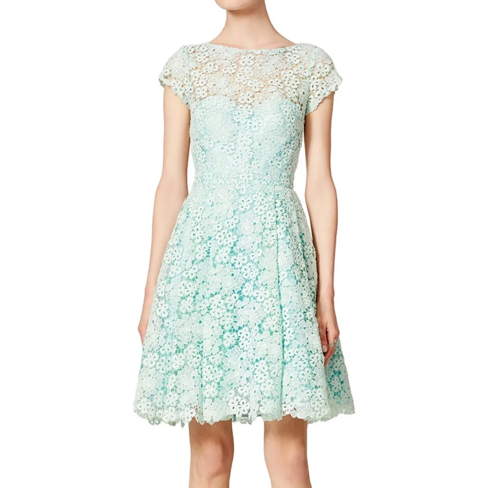 NWT ML Monique Lhuillier Mint Blue Kyoto Bloom Lace Dress Size 10
